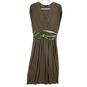 nwot ESCADA SPORT Dress 38~S Brown Tie-Dye Jersey V-Neck Fit&Flare Ruch Cap-Slev